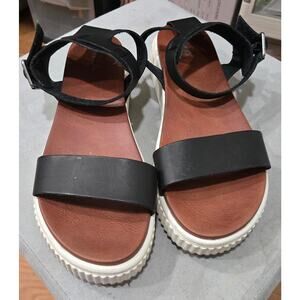 Mia "Ellen" Black Ankle Strap Leather Sandal Size 9 Sneaker Bottom